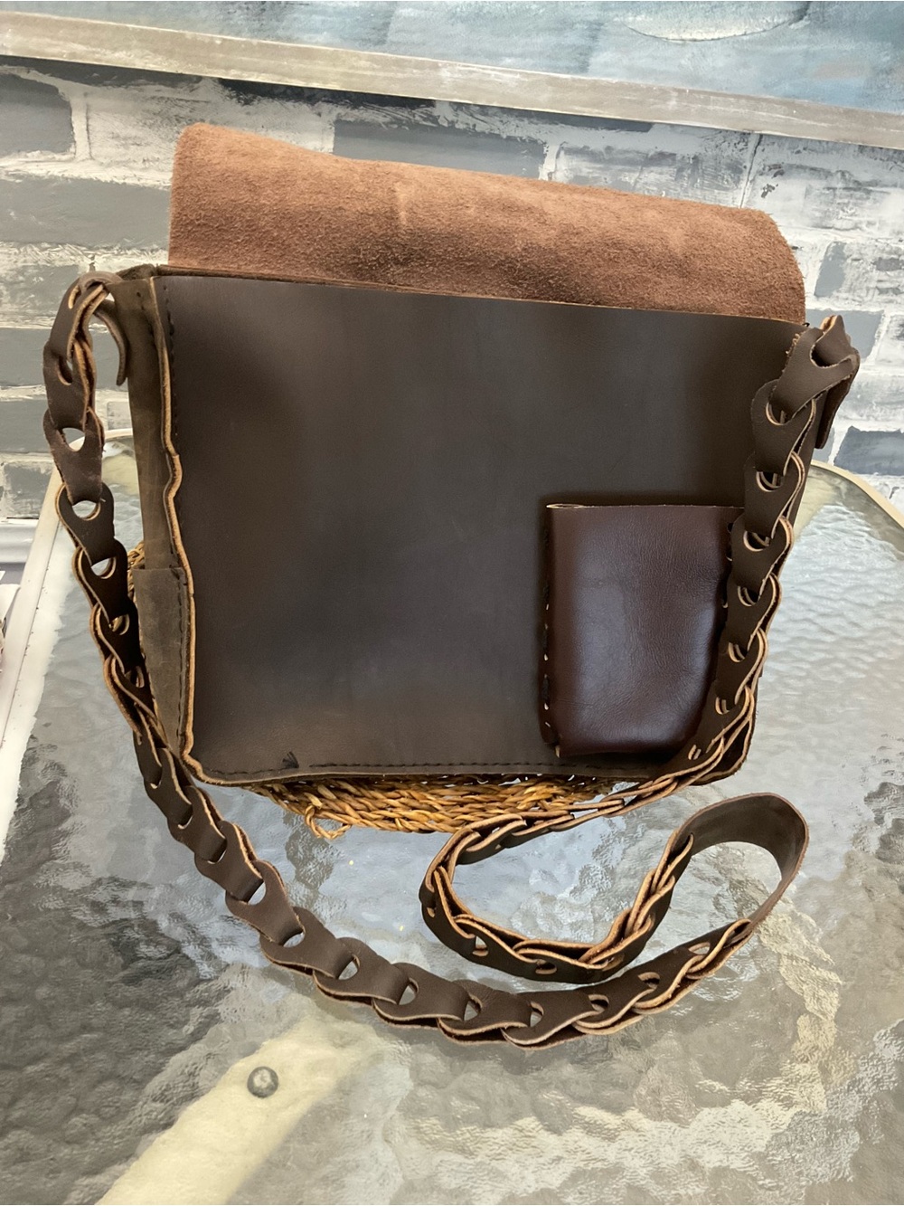 Bed Stu NWOT Distressed Dark Brown Leather Crossbody with Braided Strap - Picture 2 of 4